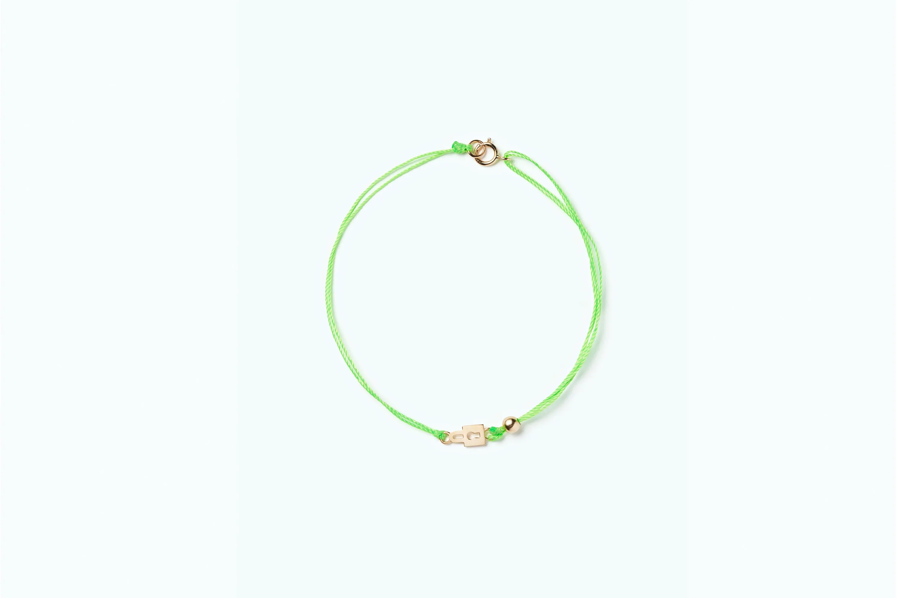 Vitamin Gold Cord Anklet Neon Green Lock (14K)
