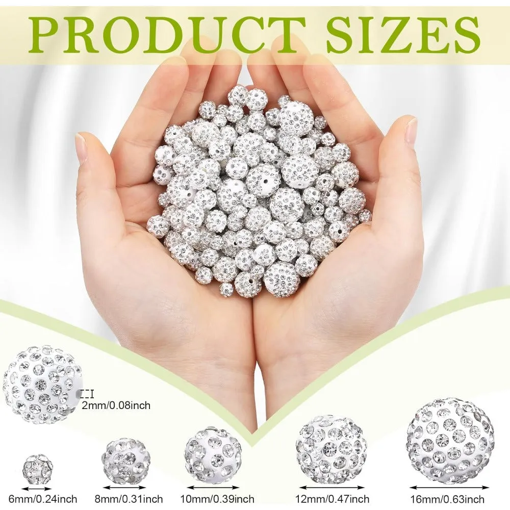 Wholesale 50 Pcs Rhinestones Beads 16mm, 12mm, 10mm, 8mm, 6mm Pave Disco Ball Beads Polymer Clay Czech Beads Round Crystal Diamond Glitter Beads for Bracelet Necklace Earring Crafting Jewelry Making