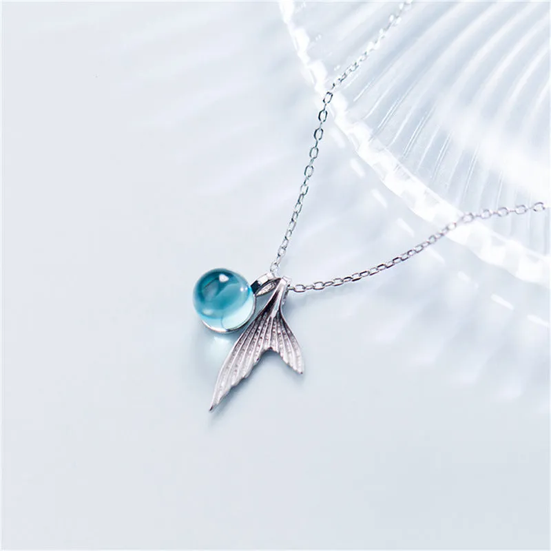 Wholesale Simple Blue Crystal Ball Fishtail Necklace