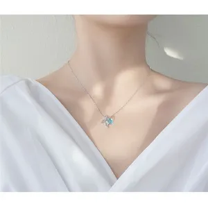 Wholesale Simple Blue Crystal Ball Fishtail Necklace