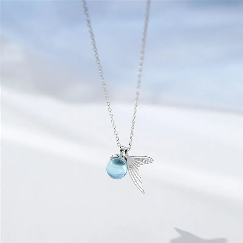 Wholesale Simple Blue Crystal Ball Fishtail Necklace