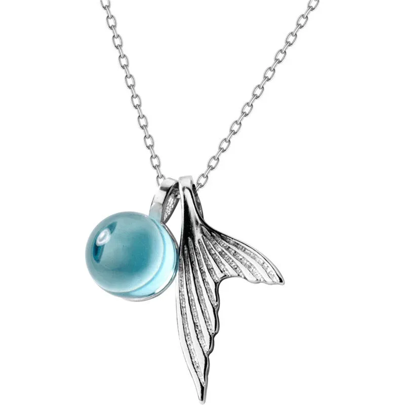 Wholesale Simple Blue Crystal Ball Fishtail Necklace