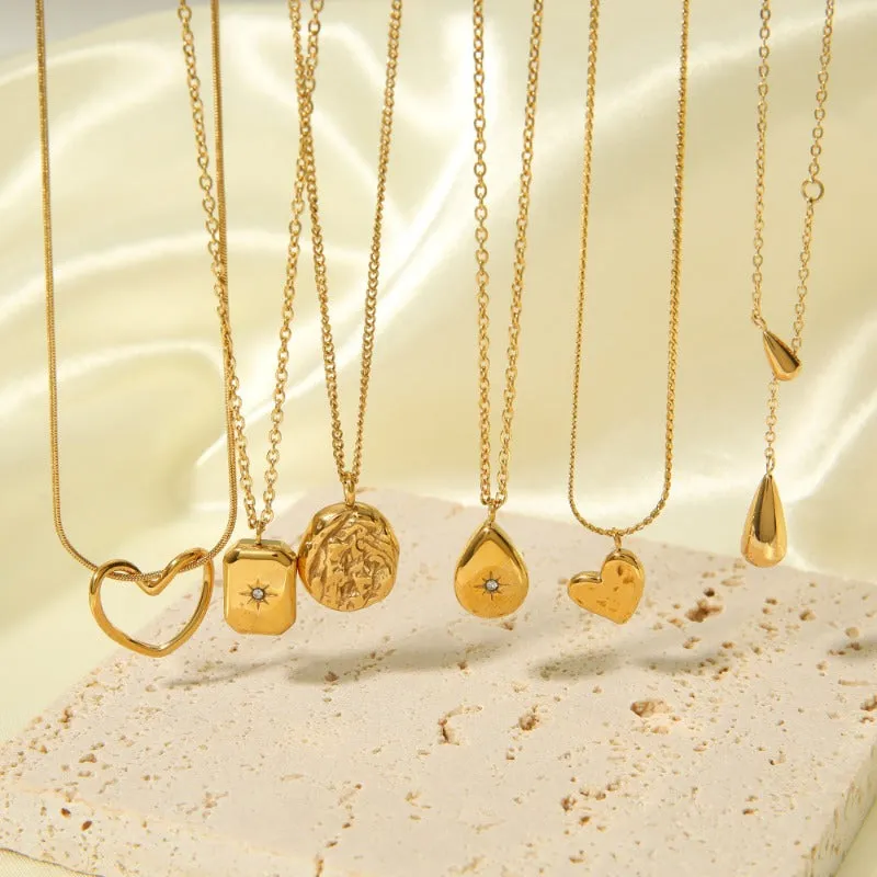 Wholesale Simple Style Special-shaped Heart Drop Zircon Lava Necklaces