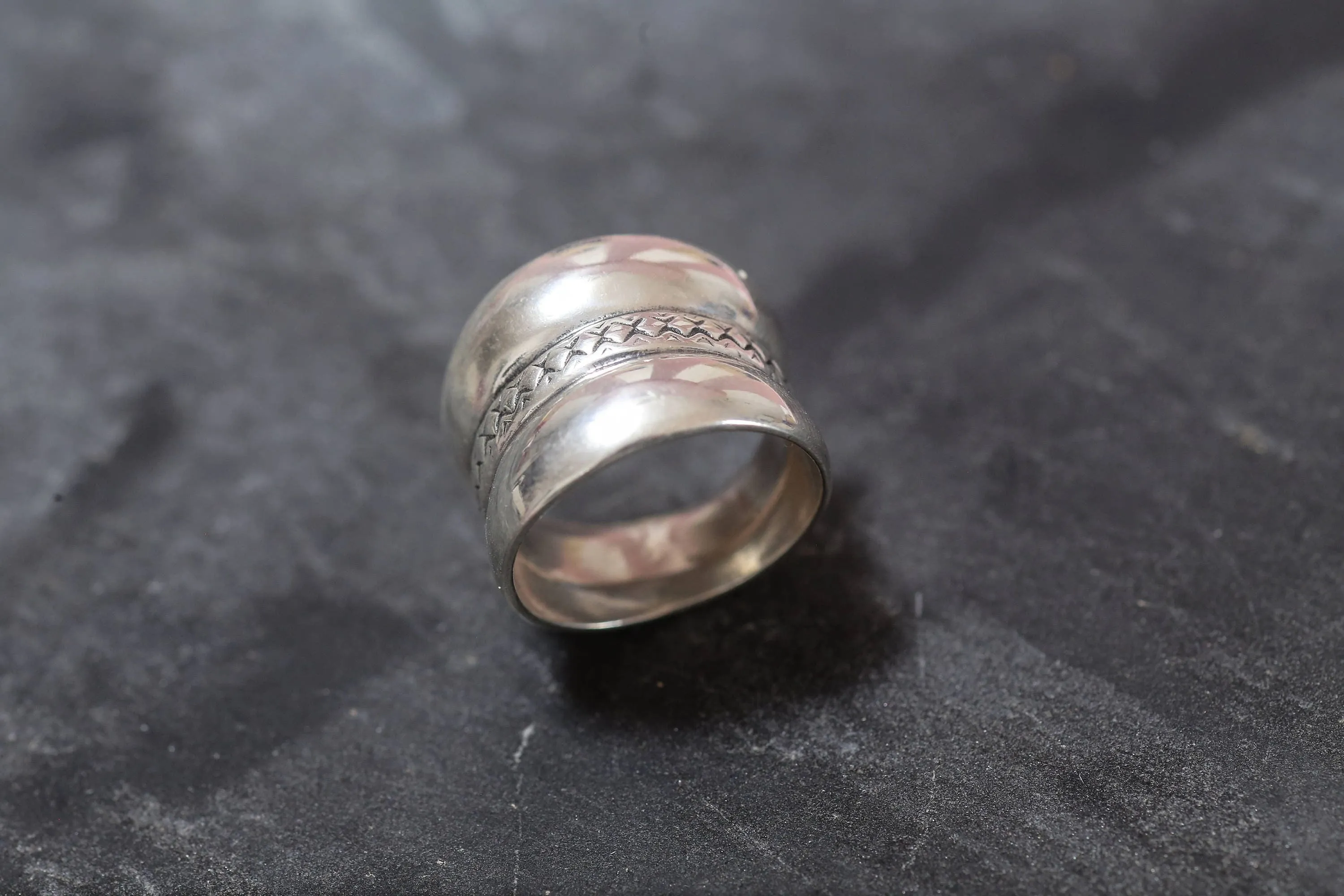 Wide Silver Ring - Triple Band Ring - Chunky Vintage Ring