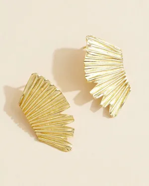 Winged Fan Textured Earrings - Gold