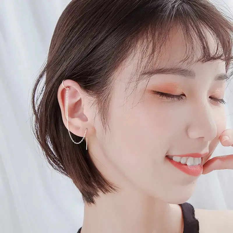 Women Minimalist Long Tassel Threader Stud Earrings