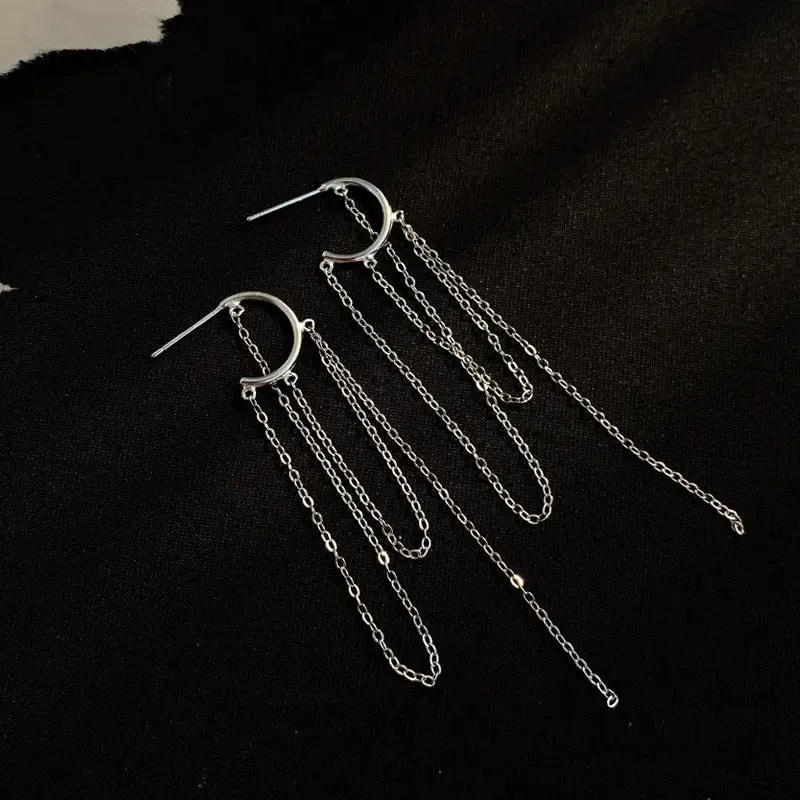 Women Minimalist Long Tassel Threader Stud Earrings