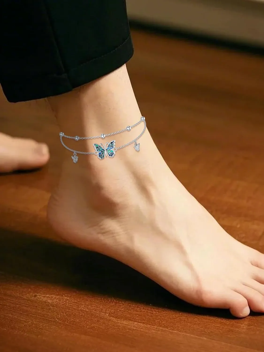 Womens Anklet Sterling Silver Layered Chain Anklets Adjustable Foot Jewelry Gifts for Women 9 2 inch