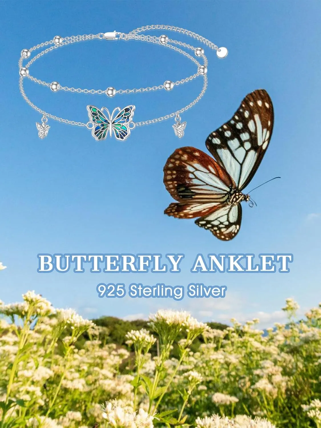 Womens Anklet Sterling Silver Layered Chain Anklets Adjustable Foot Jewelry Gifts for Women 9 2 inch