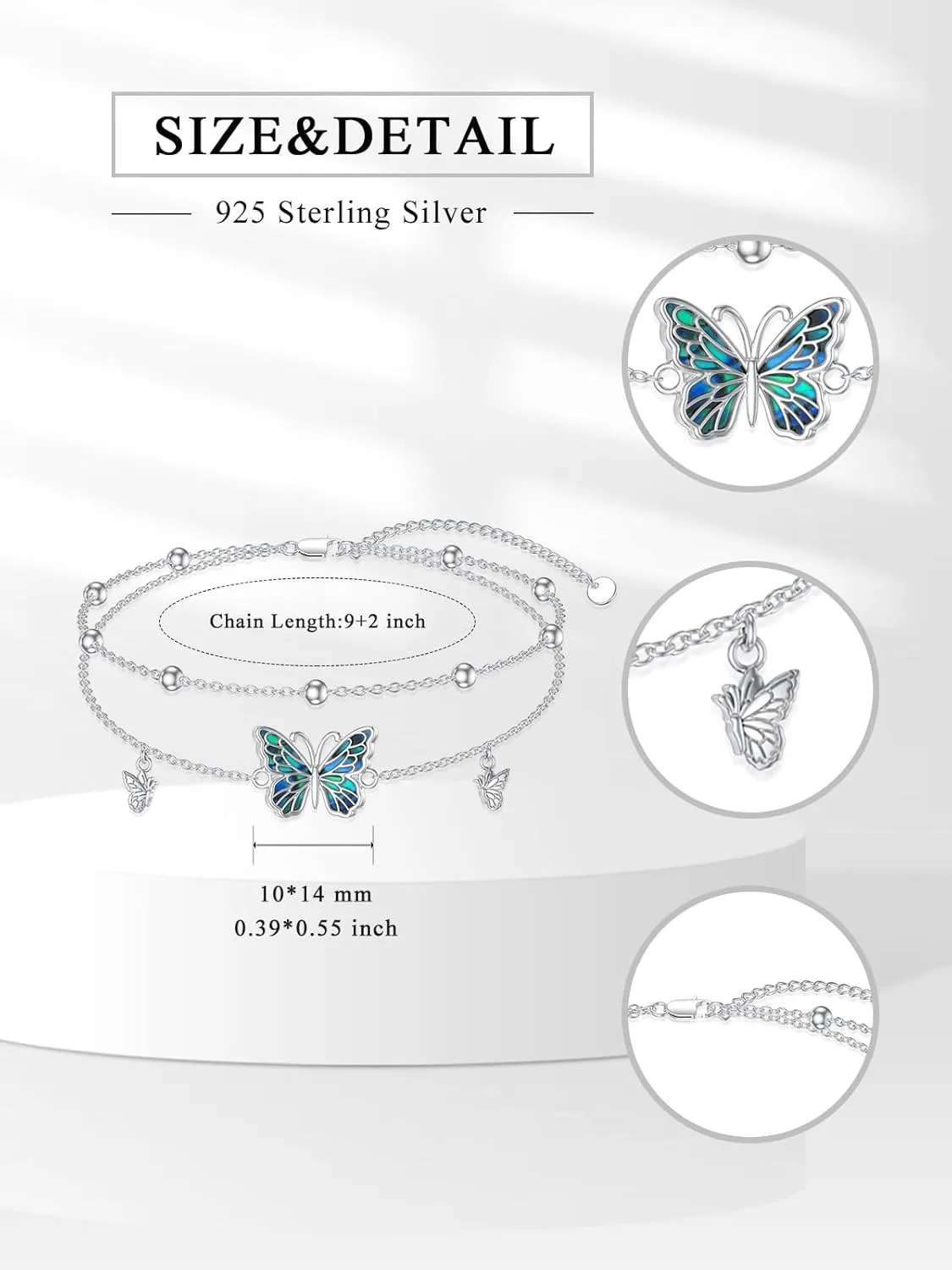 Womens Anklet Sterling Silver Layered Chain Anklets Adjustable Foot Jewelry Gifts for Women 9 2 inch
