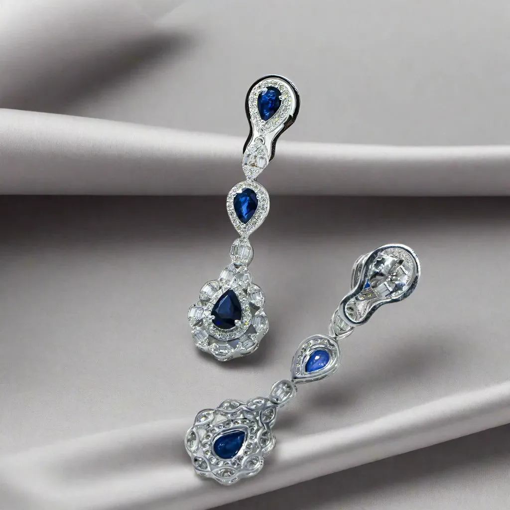 Wrenlee Pear Cut Sapphire & Diamond Drop Earrings in 14K White Gold