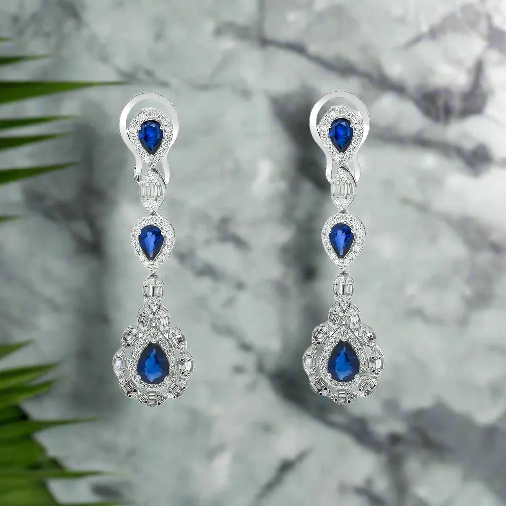 Wrenlee Pear Cut Sapphire & Diamond Drop Earrings in 14K White Gold