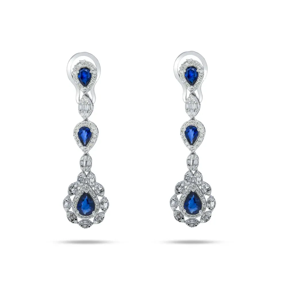 Wrenlee Pear Cut Sapphire & Diamond Drop Earrings in 14K White Gold