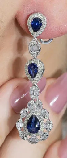 Wrenlee Pear Cut Sapphire & Diamond Drop Earrings in 14K White Gold