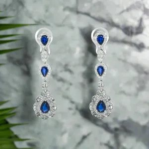 Wrenlee Pear Cut Sapphire & Diamond Drop Earrings in 14K White Gold