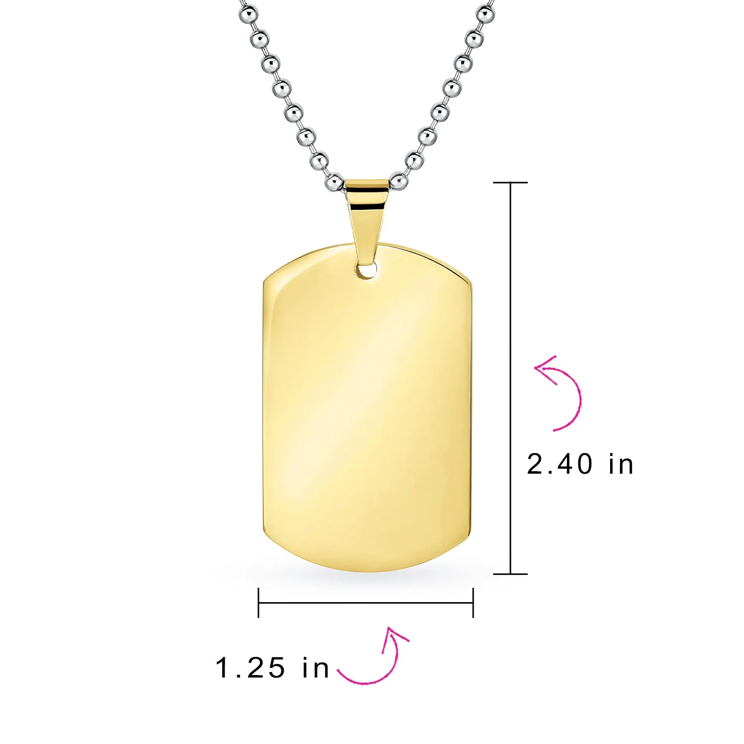 X-Large Men's Military Dog Tag Pendant Necklace Black Gold Silver 24" Chain