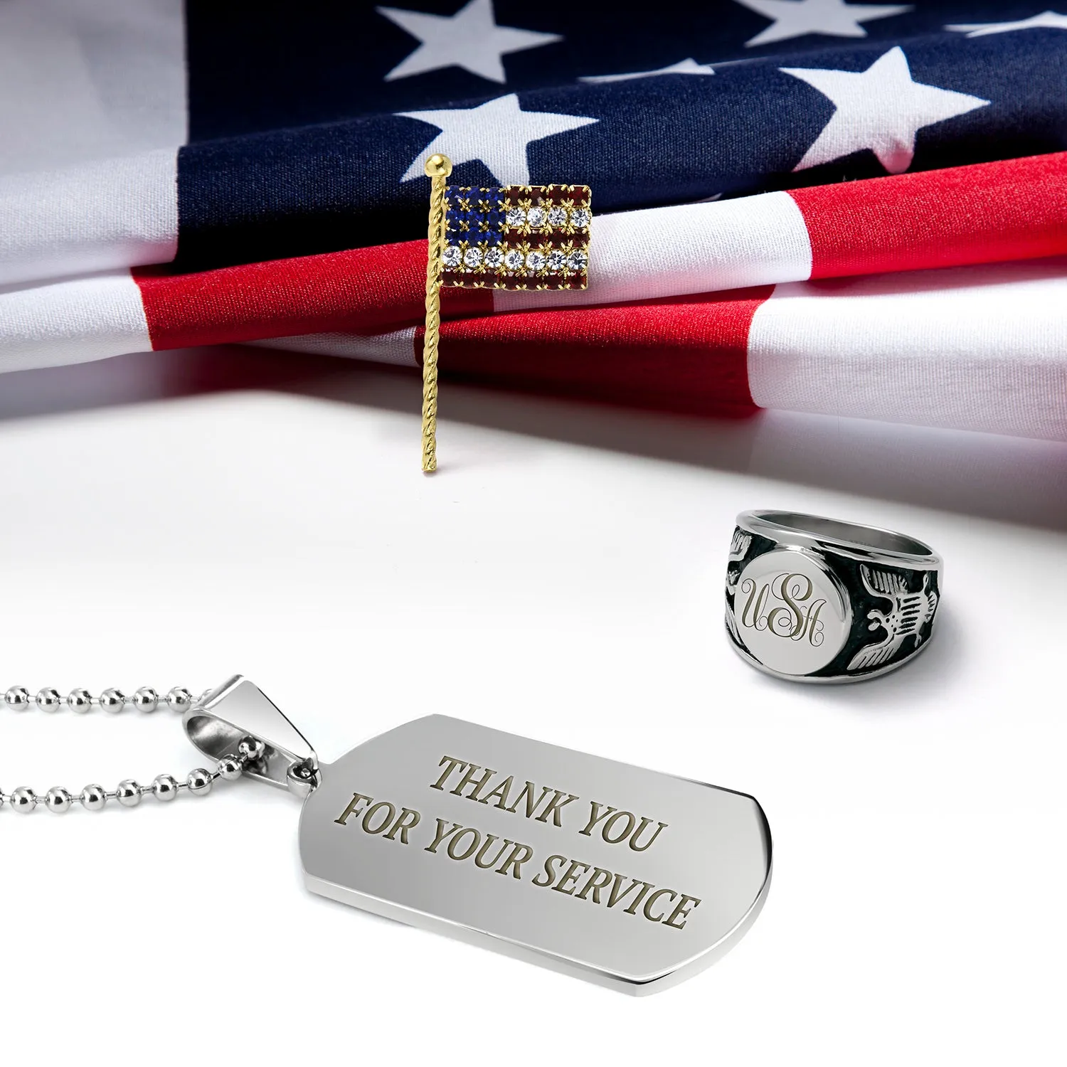 X-Large Men's Military Dog Tag Pendant Necklace Black Gold Silver 24" Chain