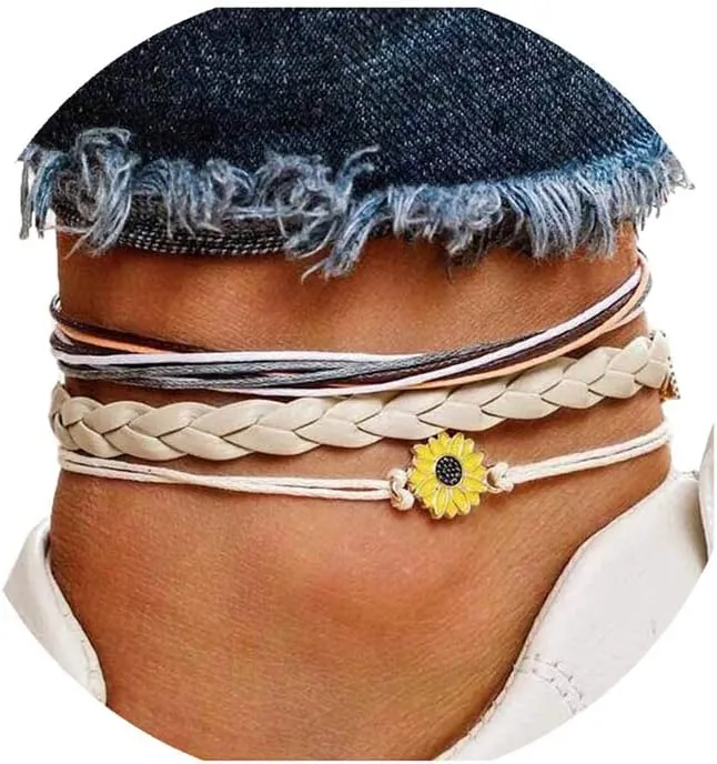 Yalice Boho Layered Turquoise Anklets Wave Rope Ankle Bracelet Beach Foot Chain for Women and Girls