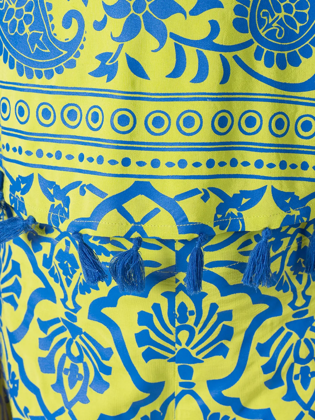 Yellow Top And Pant Set In Blue Prints for Girls