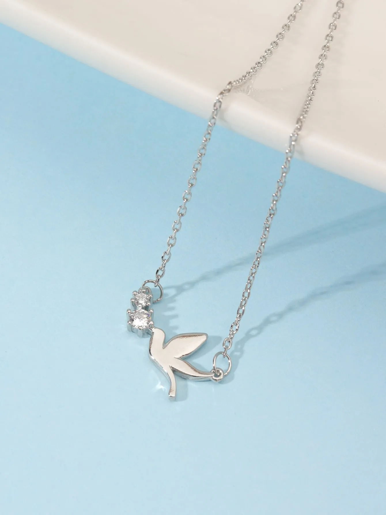 Zircon Decor Bird Charm Necklace  - Silver - FD ⚡