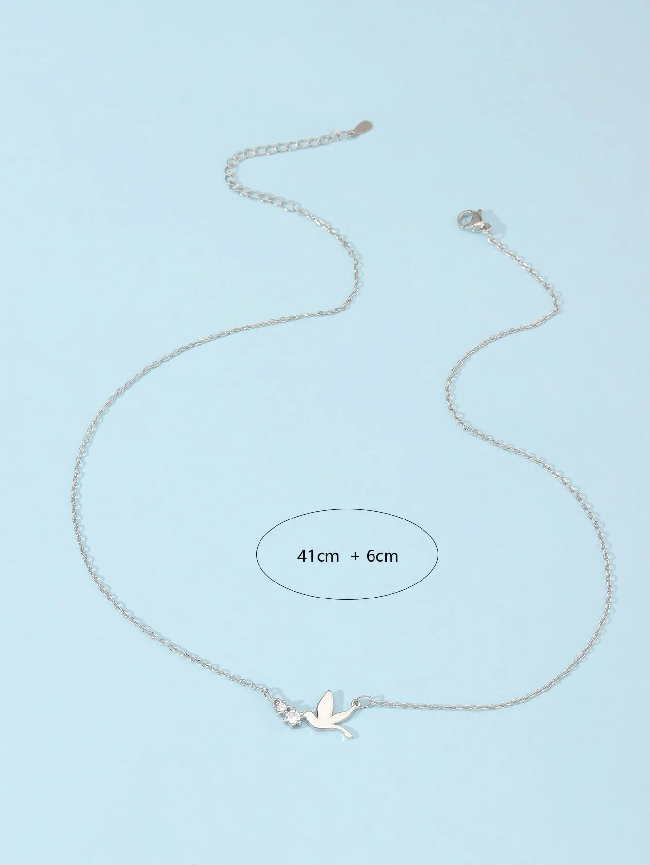 Zircon Decor Bird Charm Necklace  - Silver - FD ⚡