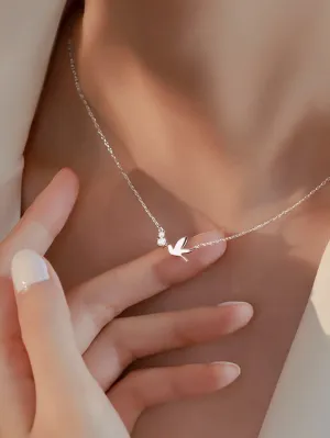 Zircon Decor Bird Charm Necklace  - Silver - FD ⚡